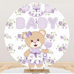 Ours en peluche violet et toile de fond ronde florale pour baby shower