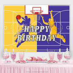 Toile de fond d'anniversaire de superstar de basket-ball jaune violet