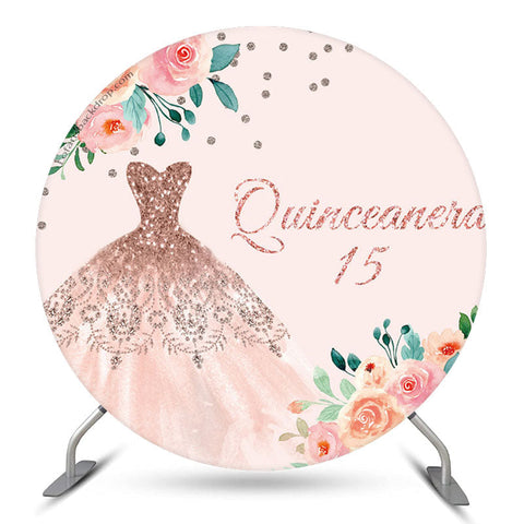 Quinceanera 15ème Anniversaire Robe Rose Toile de Fond Ronde