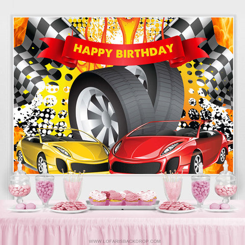 Voiture de course Hot Wheel joyeux anniversaire toile de fond pour homme