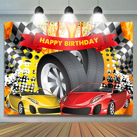 Voiture de course Hot Wheel joyeux anniversaire toile de fond pour homme