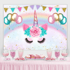 Arc-en-ciel et ballons avec toile de fond de douche de bébé licorne