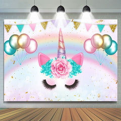 Arc-en-ciel et ballons avec toile de fond de douche de bébé licorne