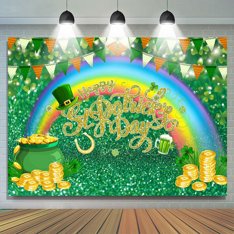 Toile de fond de la Saint-Patrick arc-en-ciel et paillettes vertes