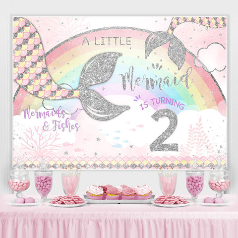 Toile de fond pour 2e anniversaire de fille arc-en-ciel et petite sirène