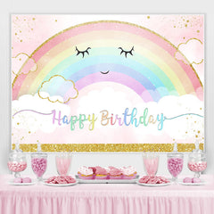 Toile de fond d'anniversaire or arc-en-ciel et nuage blanc pour fille