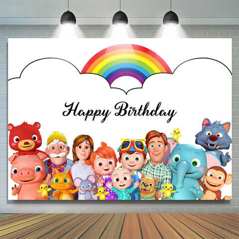 Toile de fond de décor de fête de dessin animé arc-en-ciel pour anniversaire