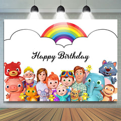 Toile de fond de décor de fête de dessin animé arc-en-ciel pour anniversaire