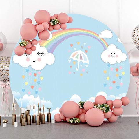 Couverture de toile de fond ronde Brithday Rainbow Cloud Blue Sky