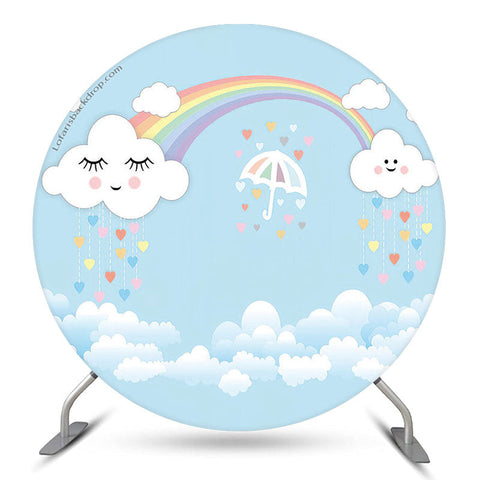 Couverture de toile de fond ronde Brithday Rainbow Cloud Blue Sky