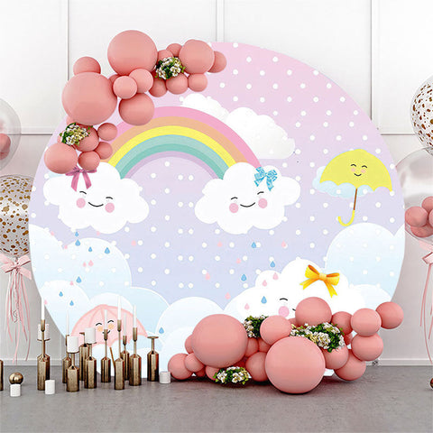 Rainbow Cloud Umbrella Brithday Party Toile de fond ronde