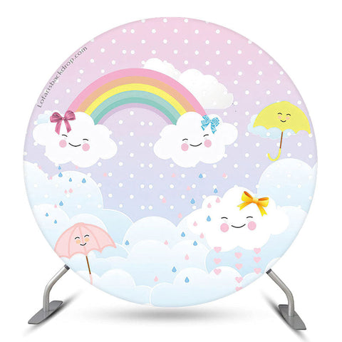 Rainbow Cloud Umbrella Brithday Party Toile de fond ronde