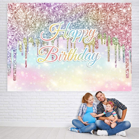 Toile de fond joyeux anniversaire Bokeh paillettes colorées arc-en-ciel