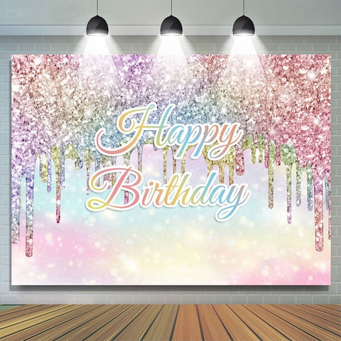 Toile de fond joyeux anniversaire Bokeh paillettes colorées arc-en-ciel