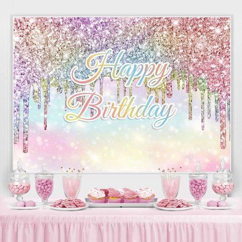 Toile de fond joyeux anniversaire Bokeh paillettes colorées arc-en-ciel