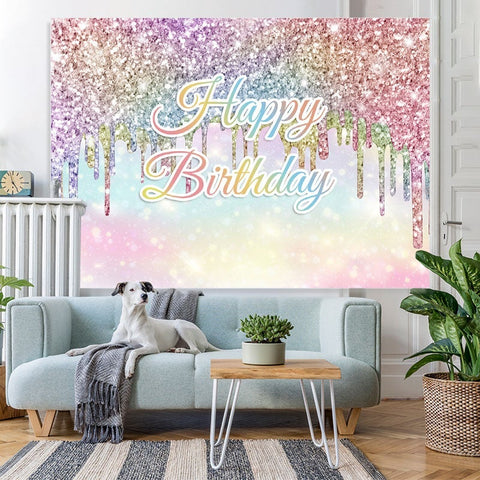 Toile de fond joyeux anniversaire Bokeh paillettes colorées arc-en-ciel