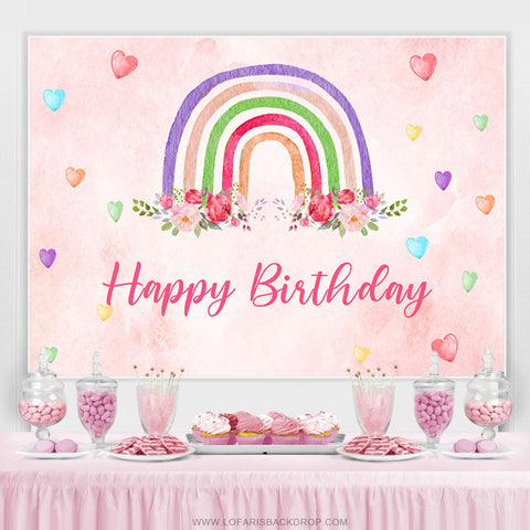 Arc-en-ciel floral et amour rose joyeux anniversaire toile de fond