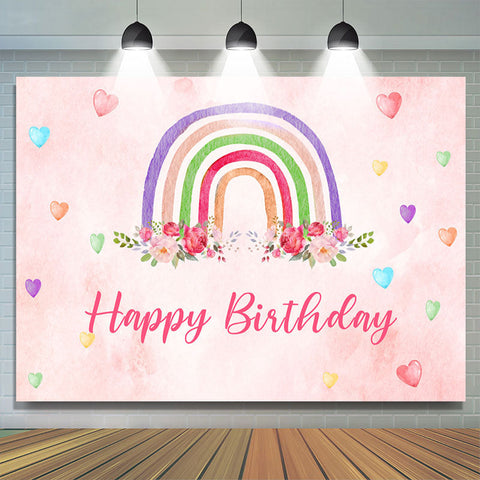 Arc-en-ciel floral et amour rose joyeux anniversaire toile de fond