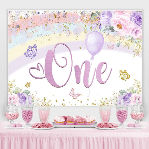 Arc-en-ciel Floral Papillon Un Anniversaire Briller Toile de aime verser la f¨ºte