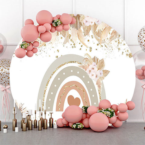 Arc-en-ciel Coeur Boho Floral Rond Baby Shower Toile de Fond