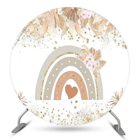 Arc-en-ciel Coeur Boho Floral Rond Baby Shower Toile de Fond