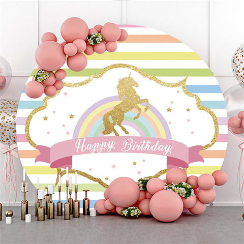 Rainbow Stripe Or Cheval Joyeux Anniversaire Toile de Fond Ronde