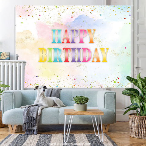 Toile de fond d'anniversaire de paillettes de style aquarelle arc-en-ciel