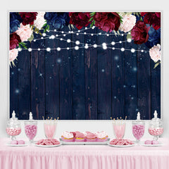 Toile de fond en bois de lumières florales rouges et bleues pour la fête