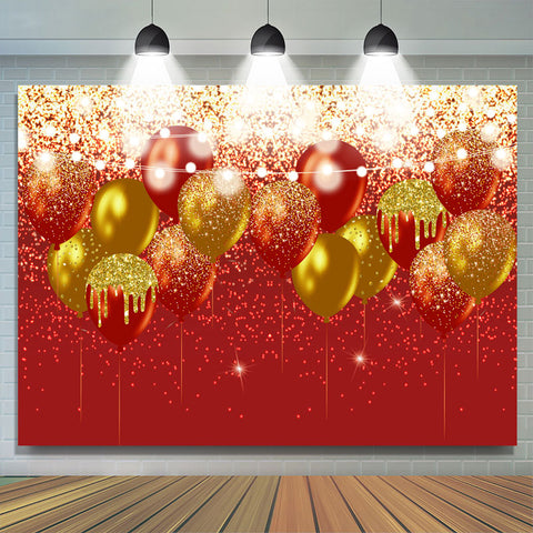 Fond de joyeux anniversaire ballons paillettes rouge et or