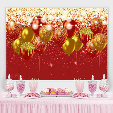 Fond de joyeux anniversaire ballons paillettes rouge et or