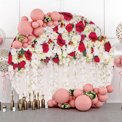 Toile De Fond De Scènes De Mariage Rondes Florales Rouges Et Blanches
