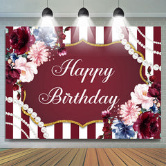 Ligne rouge et blanche avec fond d'anniversaire floral doré