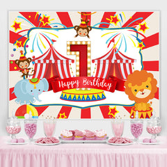 Animaux rouges 1ère toile de fond de fête de joyeux anniversaire pour garçon