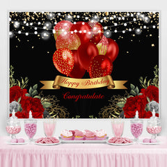 Ballon Rouge Rose Joyeux Anniversaire Avec Paillettes Dorées Sur Fond Noir