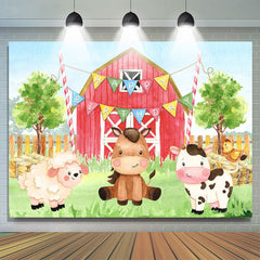 Thème de la ferme rouge avec fond de joyeux anniversaire Safari mignon