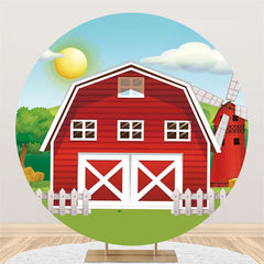 Red House Green Tree Joyeux Anniversaire Toile de Fond Ronde