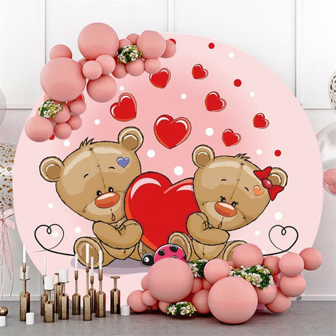 Fond de fête de naissance de filles roses rondes d'amour et d'ours rouge