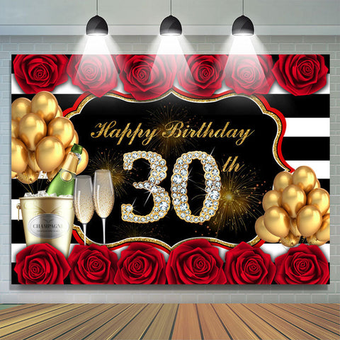 Toile de fond joyeux 30e anniversaire ballon rose rouge et or