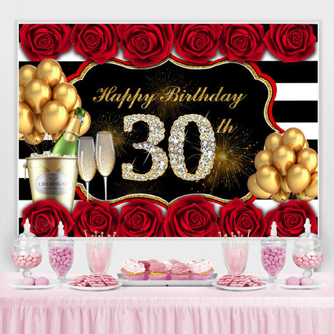 Toile de fond joyeux 30e anniversaire ballon rose rouge et or