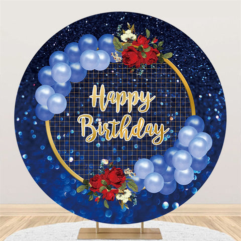 Fond rond joyeux anniversaire ballons bleu rose rouge