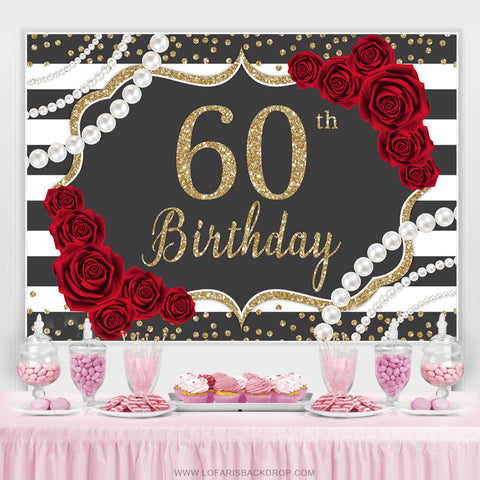 Rose rouge foncé Gery Glitter joyeux 60e anniversaire toile de fond