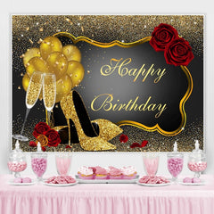 Toile de fond de joyeux anniversaire rose rouge paillettes florales