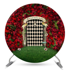 Toile de fond ronde du pays des merveilles de l'herbe rose rouge pour Paques