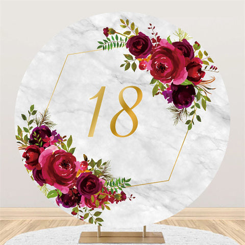 Toile de fond du cercle du 18e anniversaire en marbre rose rouge et or