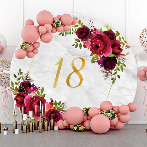 Toile de fond du cercle du 18e anniversaire en marbre rose rouge et or