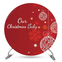Toile de fond ronde de douche de bébé de boule de noël de neige rouge