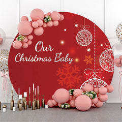 Toile de fond ronde de douche de bébé de boule de noël de neige rouge