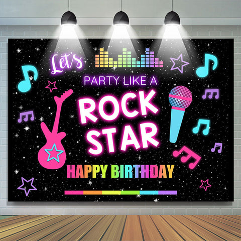 Toile de fond joyeux anniversaire Rock Star Music noir étoilé