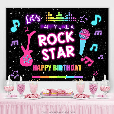 Toile de fond joyeux anniversaire Rock Star Music noir étoilé