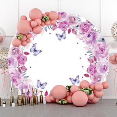 Toile de fond de cercle d'anniversaire rose et papillon pour la fête